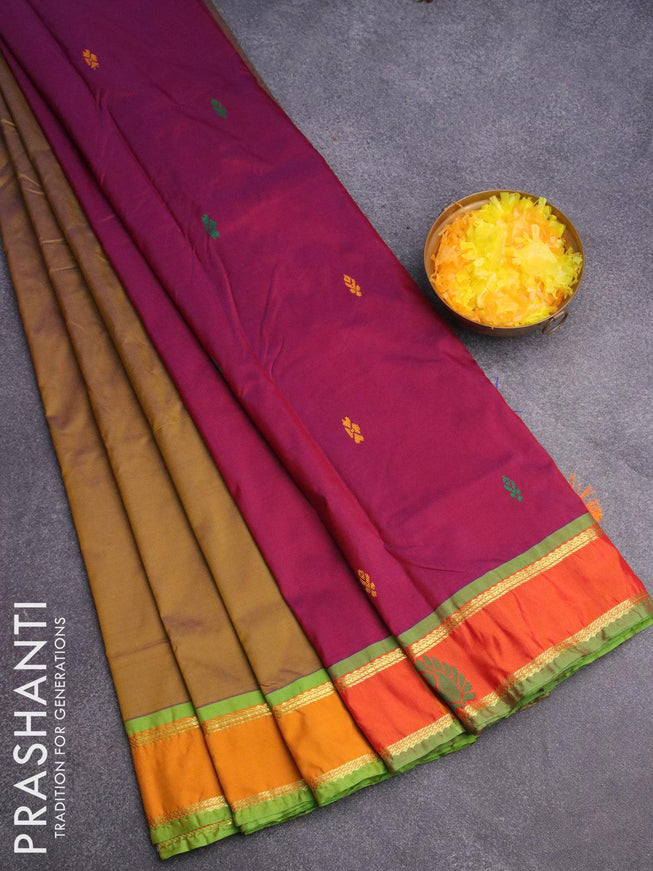 10 yards arani silk saree dark mustard and mustard yellow with thread woven buttas and thread woven butta border without blouse - {{ collection.title }} by Prashanti Sarees