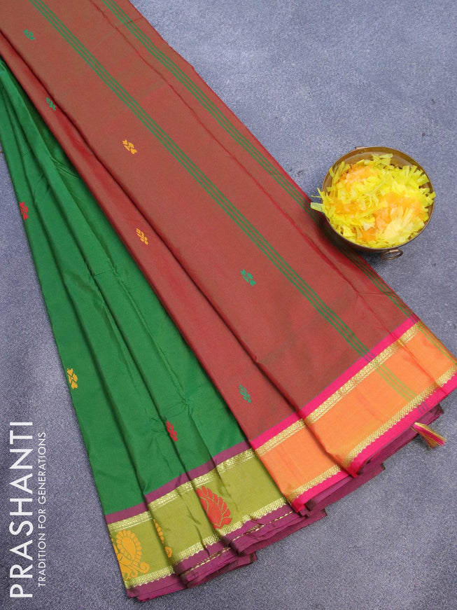 10 yards arani silk saree green and yellow with thread woven buttas and thread woven butta border without blouse - {{ collection.title }} by Prashanti Sarees
