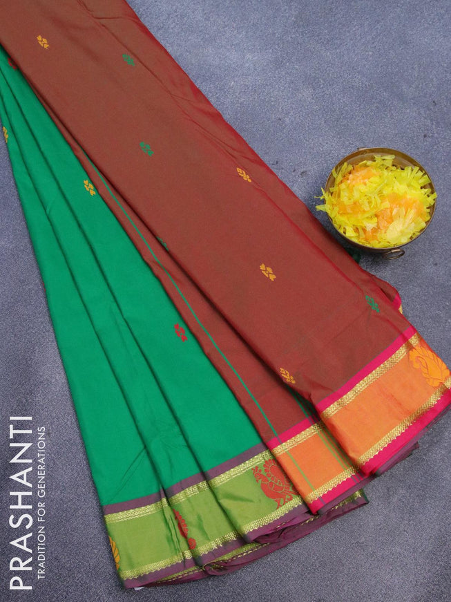 10 yards arani silk saree light green and pink with thread woven buttas and thread woven butta border without blouse - {{ collection.title }} by Prashanti Sarees