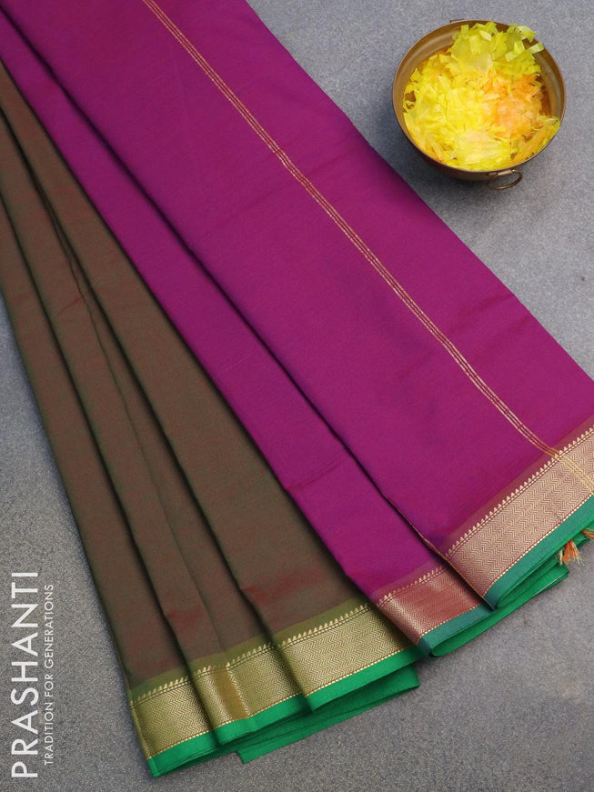 10 yards semi silk saree manthulir green and dual shade of blue with plain body and zari woven border without blouse - {{ collection.title }} by Prashanti Sarees