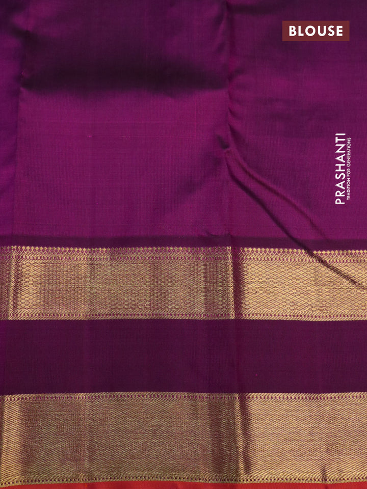 Pure kanchipuram silk saree light blue and purple with allover zari checks & 1000 buttas and rettapet zari woven korvai border