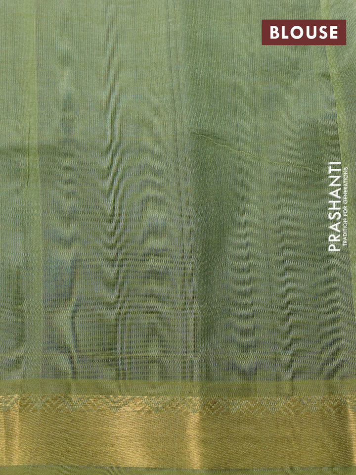 Silk cotton saree peacock blue and pastel green shade with plain body and zari woven border