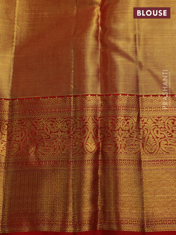 Pure kanchipuram tissue silk saree gold and red with allover zari woven brocade weaves and rich zari woven border