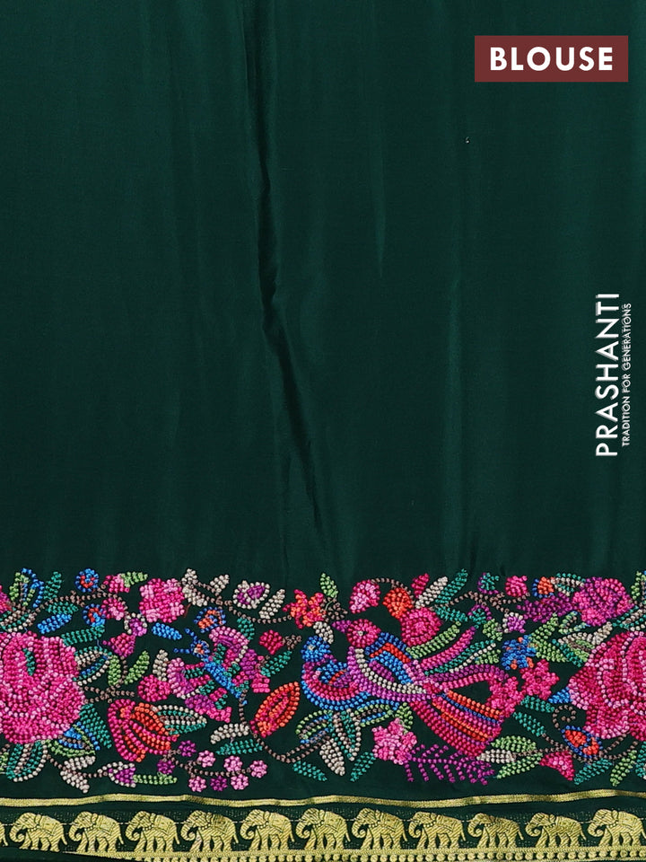 Pure mysore silk saree bottle green with plain body and embroidery zari woven border
