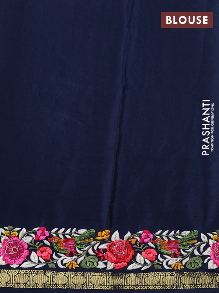Pure mysore silk saree navy blue with plain body and rettapet zari woven embroidery border