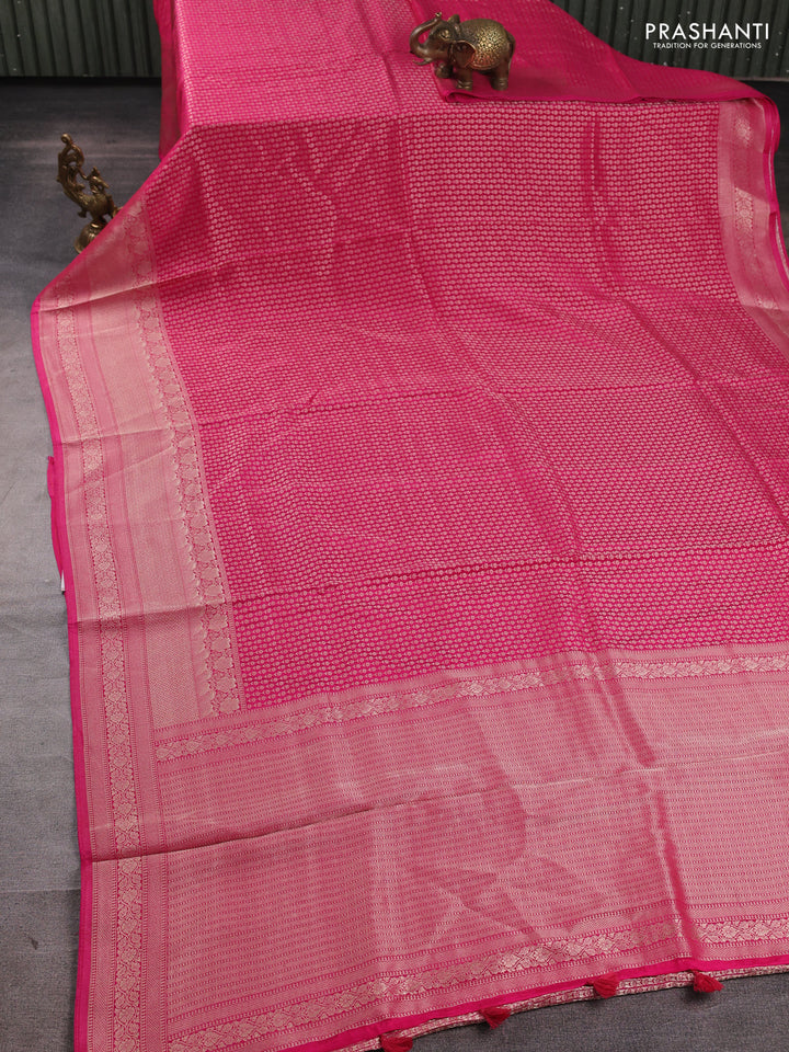 Banarasi silk saree pink with allover thread & zari woven buttas and long zari woven border