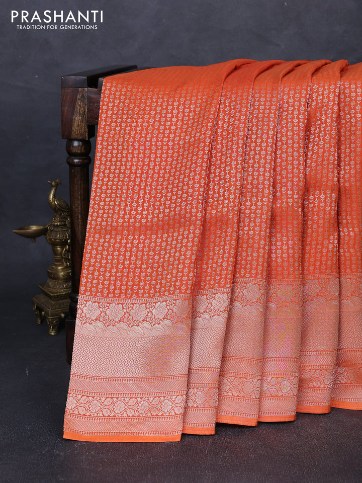 Banarasi silk saree rust shade with allover thread & zari woven buttas and long zari woven border