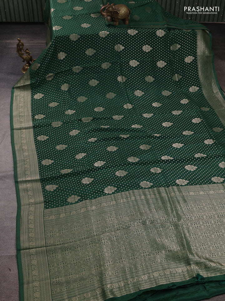 Banarasi silk saree green with allover thread & zari woven buttas and zari woven border