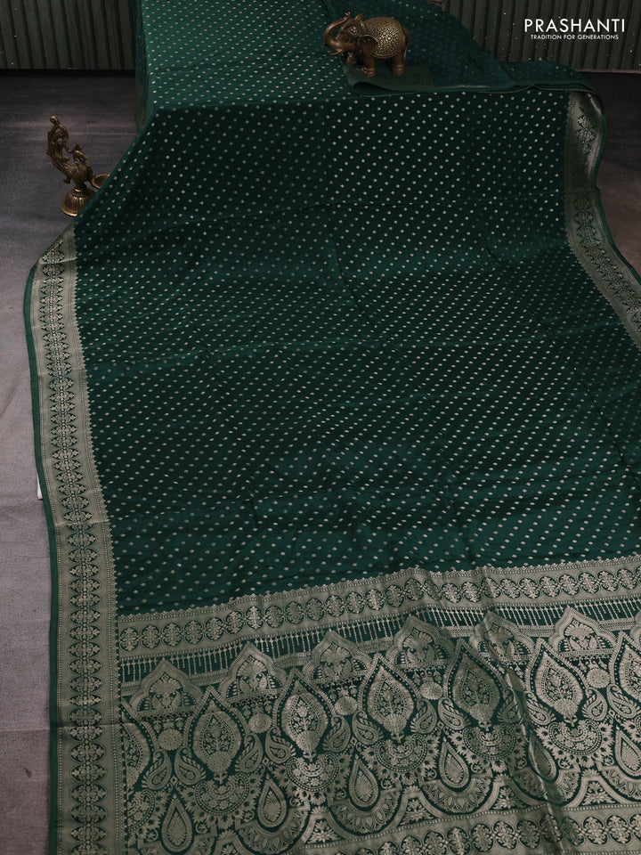Banarasi silk saree bottle green with allover thread & zari woven buttas and zari woven border
