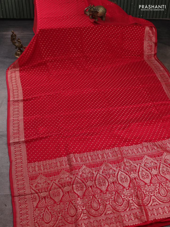 Banarasi silk saree red with allover thread & zari woven buttas and zari woven border