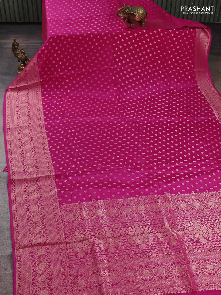 Banarasi silk saree pink with allover thread & zari woven buttas and zari woven border