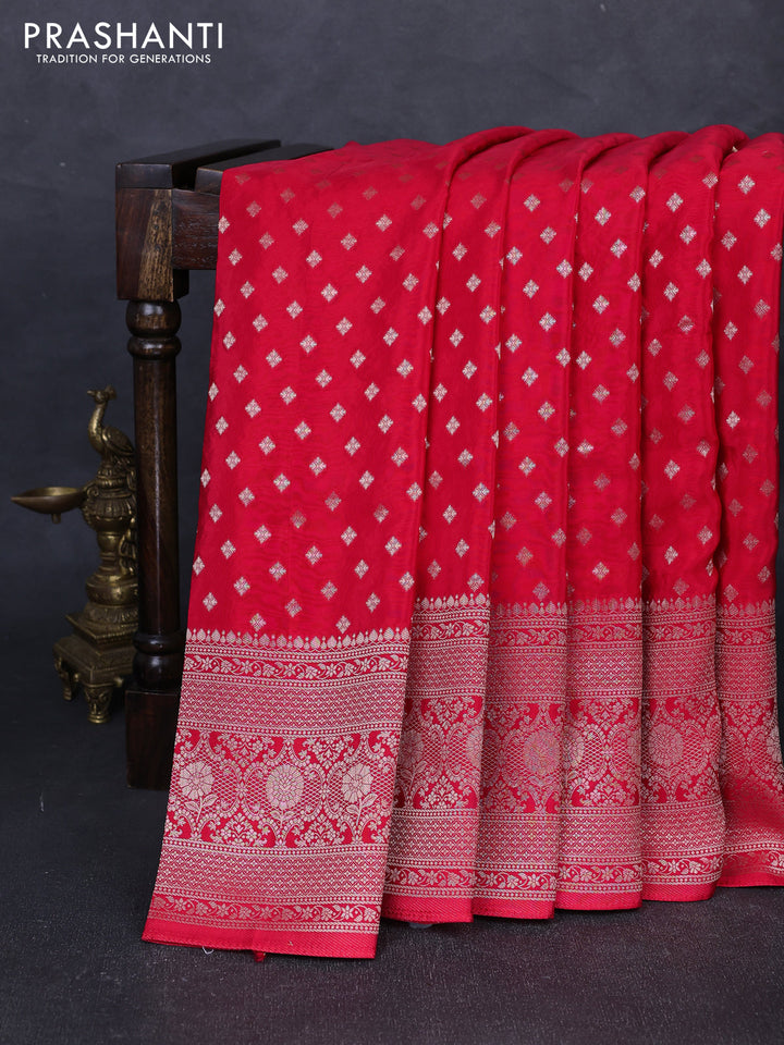 Banarasi silk saree red with allover thread & zari woven buttas and zari woven border