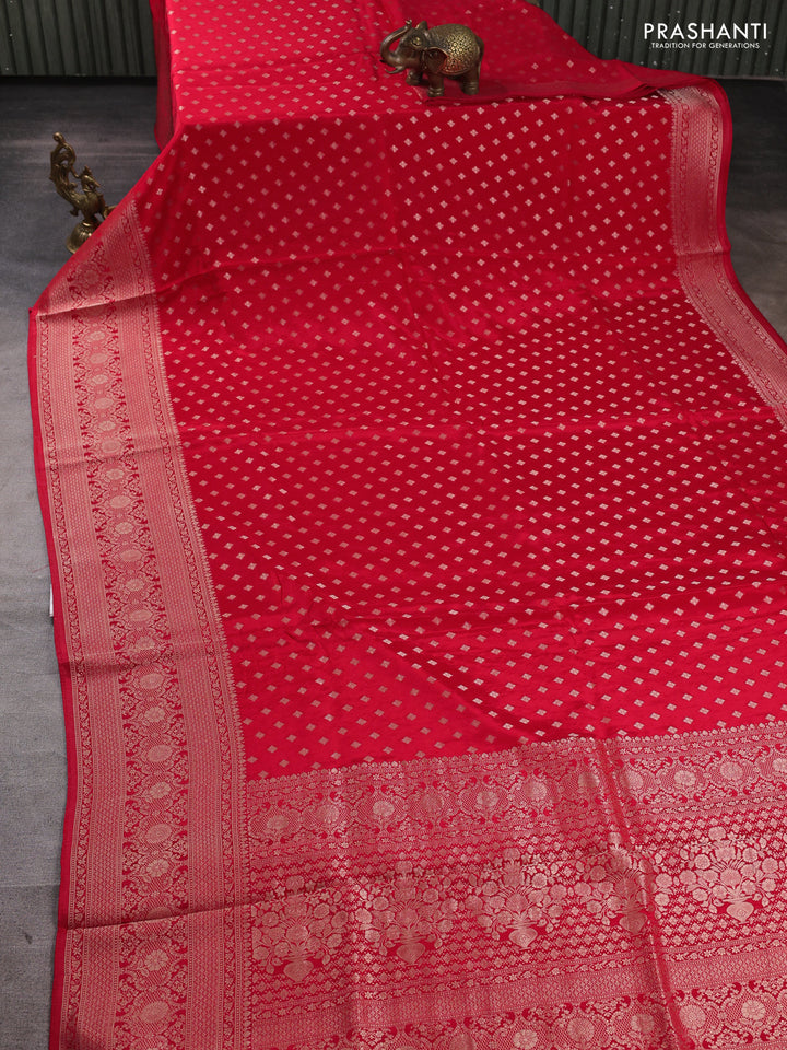Banarasi silk saree red with allover thread & zari woven buttas and zari woven border