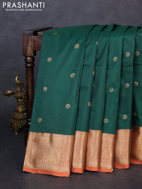 Bangalori silk saree bottle gren and rust shade with allover zari woven buttas and zari woven border