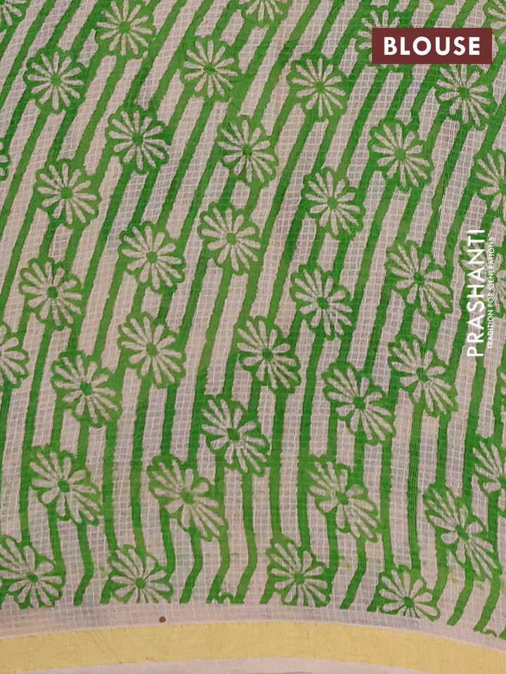 Kota kalamkari cotton saree beige and green with allover prints and piping border