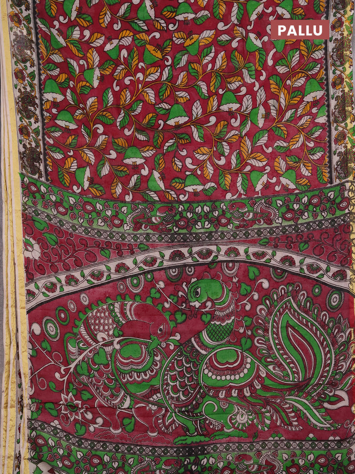 Kota kalamkari cotton saree pink and beige with allover prints and piping border