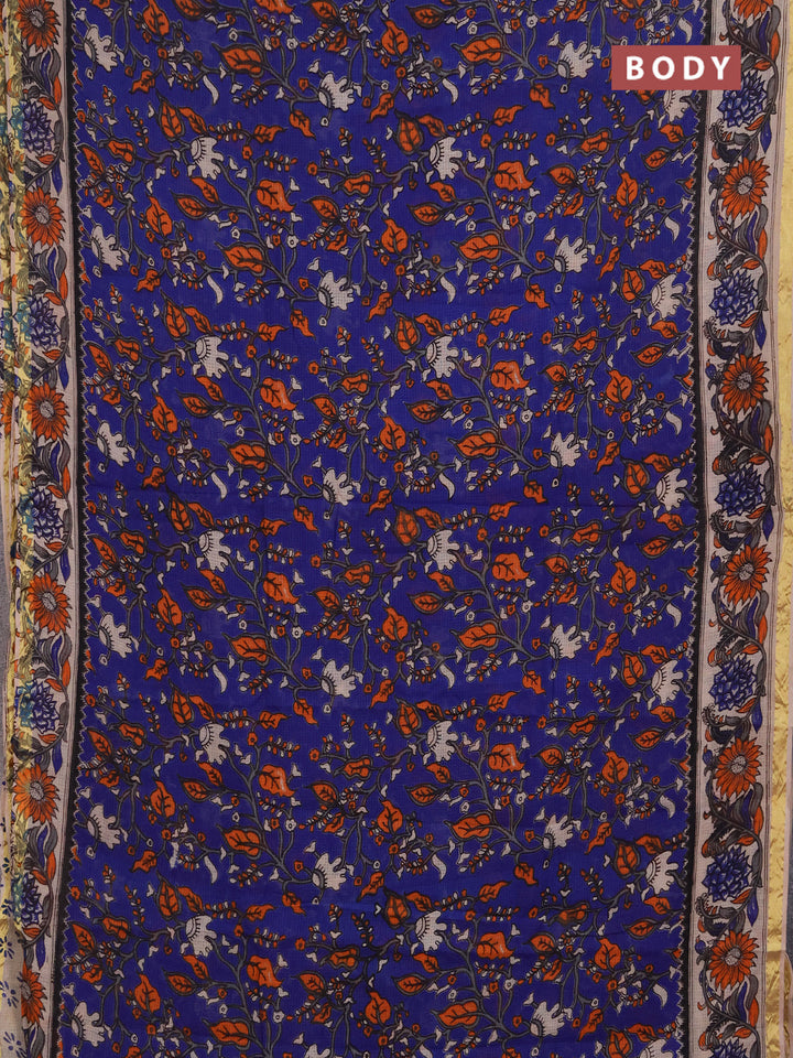 Kota kalamkari cotton saree blue and beige with allover prints and piping border