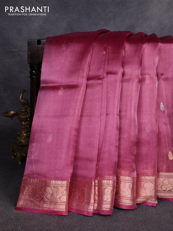 Banarasi tissue silk saree pink with allover silver & zari woven buttas and zari woven border