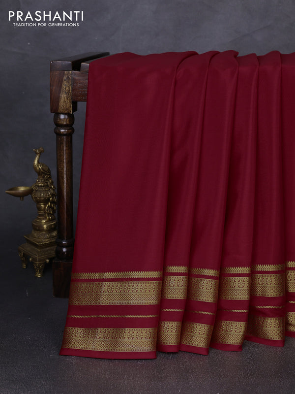 Pure mysore silk saree red with plain body and zari woven border