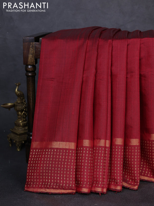 Pure dupion silk saree red with plain body and zari woven butta border