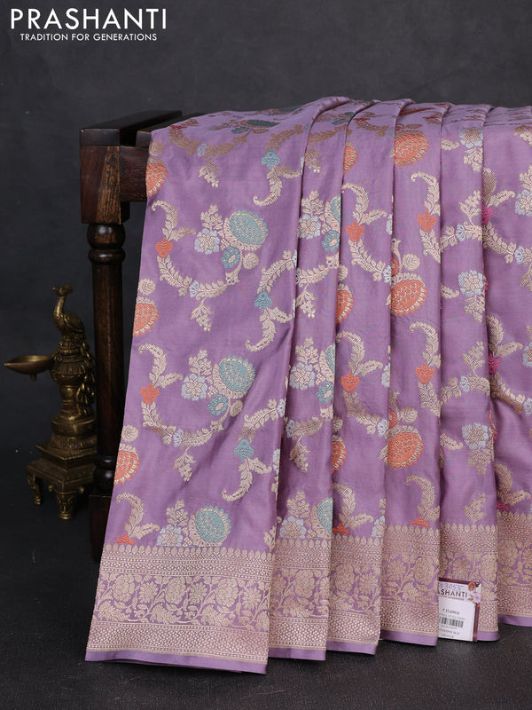 Banarasi uppada silk saree lavender with allover thread & zari weaves and zari woven border
