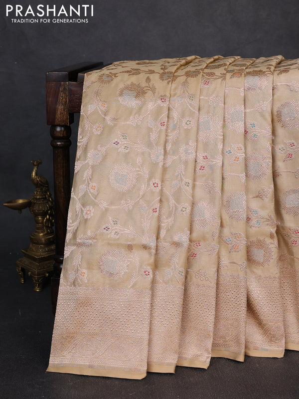 Banarasi uppada silk saree sandal with allover thread & zari weaves and zari woven border