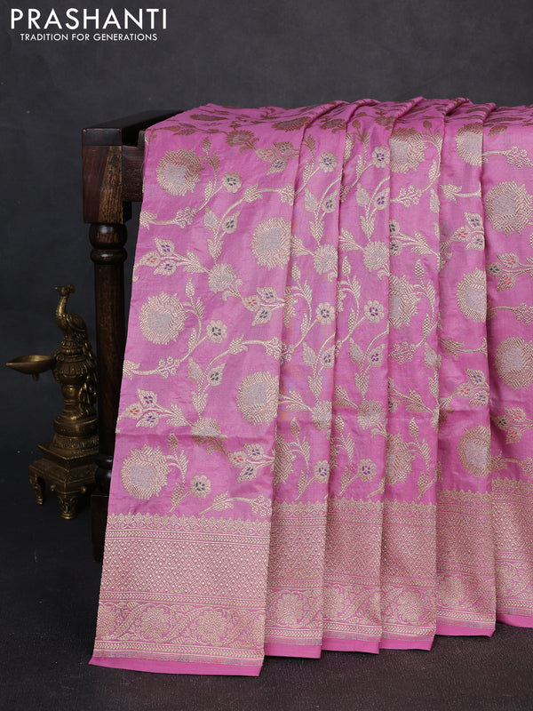 Banarasi uppada silk saree light pink with allover thread & zari weaves and zari woven border