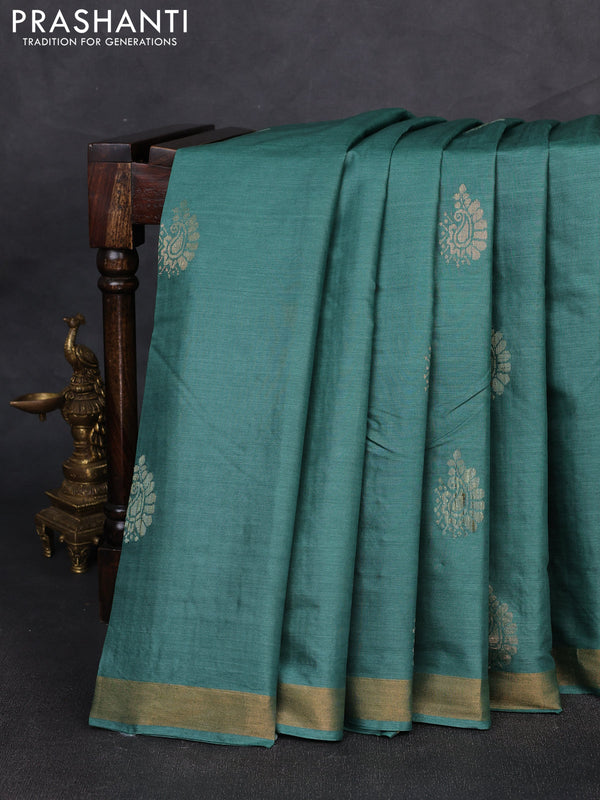 Banana silk saree green with thread & zari woven buttas and zari woven border