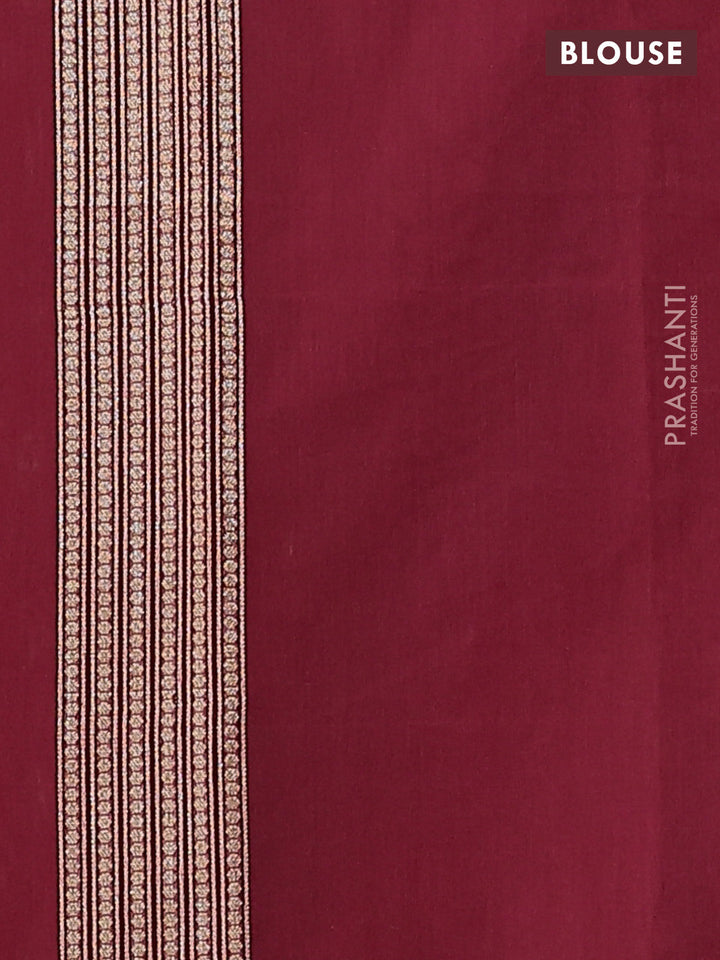 Banarasi silk cotton saree maroon with allover zari weaves and temple zari woven border
