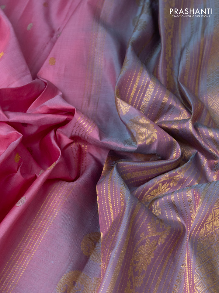 Pure gadwal silk saree light pink and lavender shade with silver & gold zari woven buttas and rettapet zari woven border