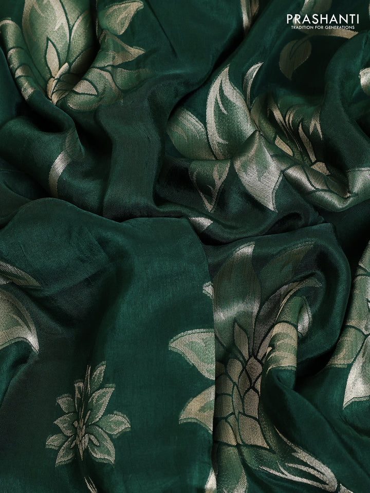 Banarasi art silk saree green with allover floral zari woven brocade weaves and zari woven border