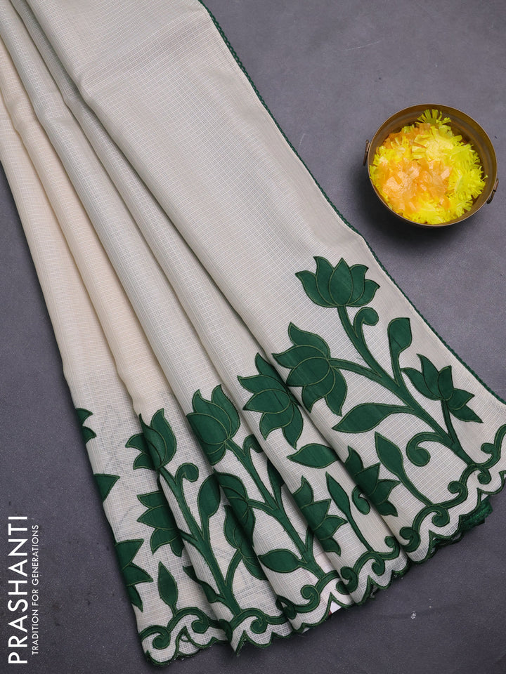 Kota saree beige and green with kalamkari applique work
