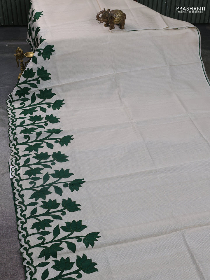 Kota saree beige and green with kalamkari applique work