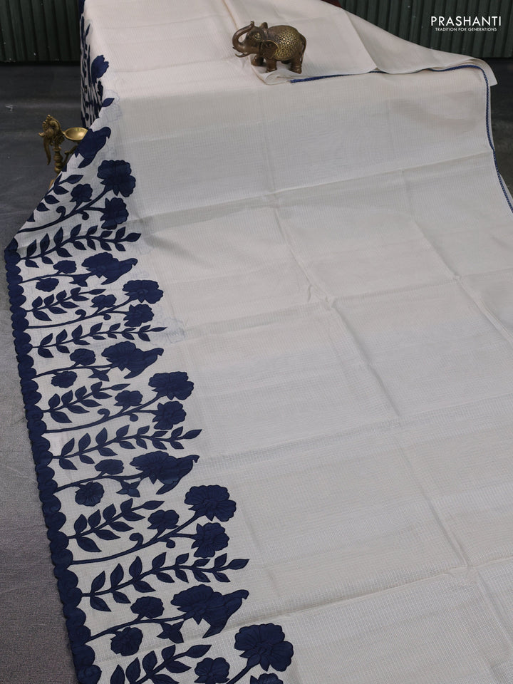 Kota saree beige and peacock blue with kalamkari applique work