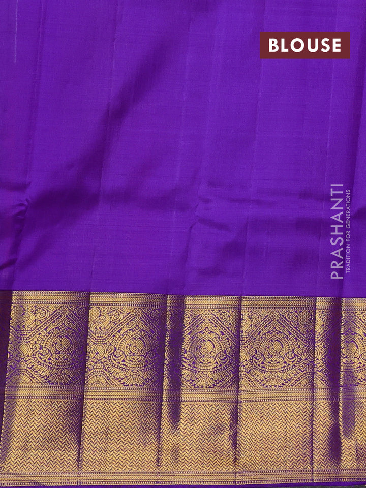 Kora kanchipuram silk saree red and violet with silver & gold zari woven buttas and long zari woven korvai border