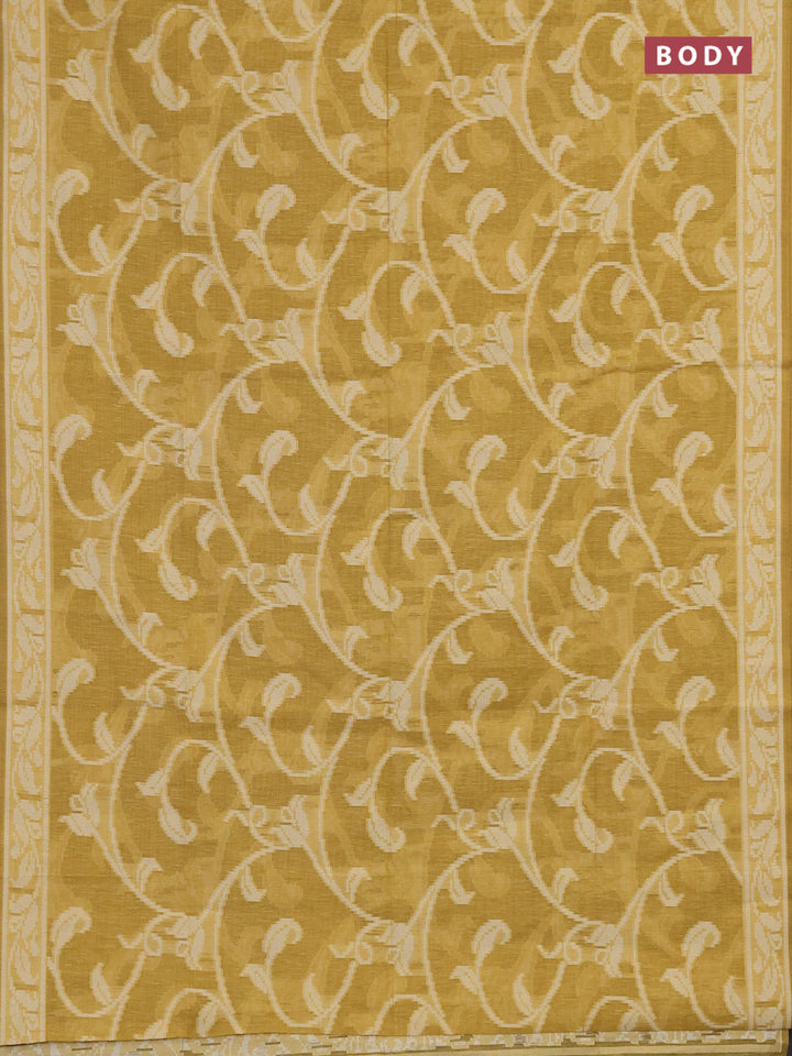 Linen cotton saree mustard yellow with allover jamdhani weaves