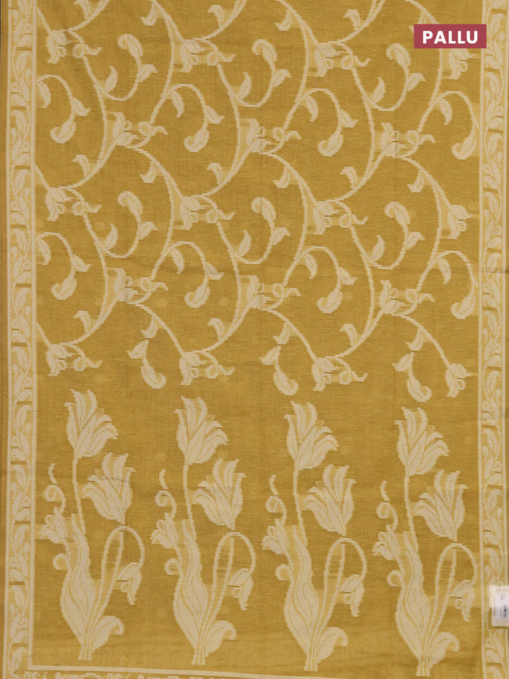 Linen cotton saree mustard yellow with allover jamdhani weaves