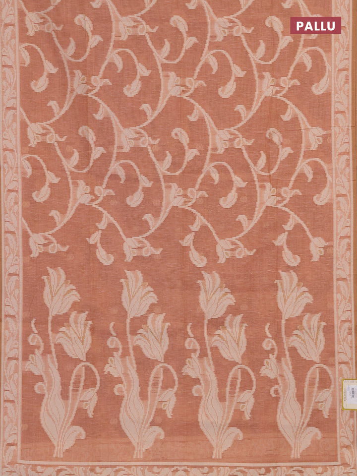 Linen cotton saree pastel peach with allover jamdhani weaves