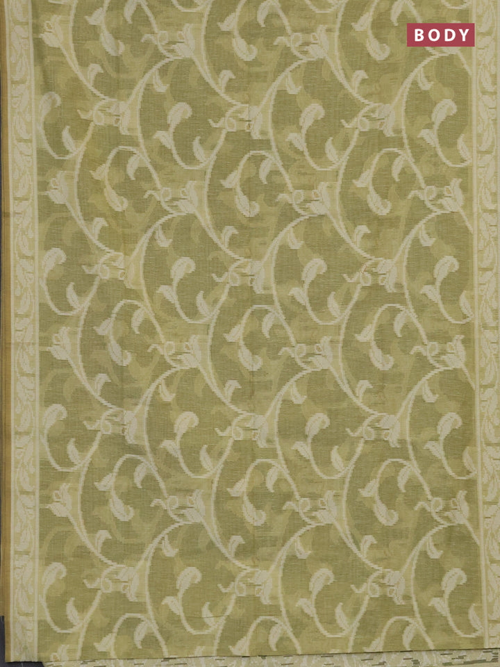 Linen cotton saree pista green with allover jamdhani weaves
