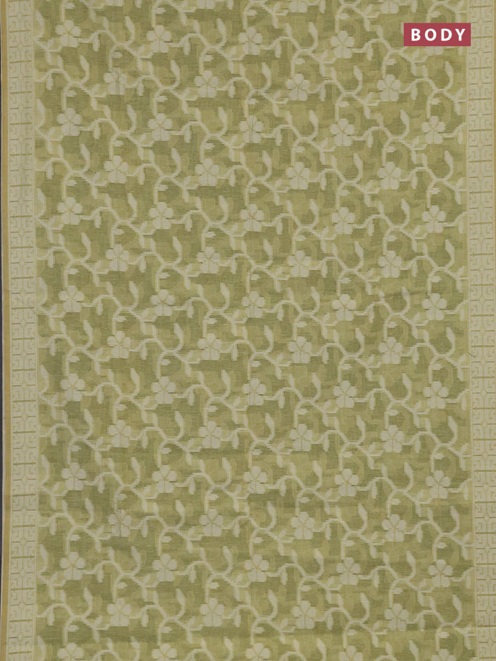 Linen cotton saree pista green with allover jamdhani weaves