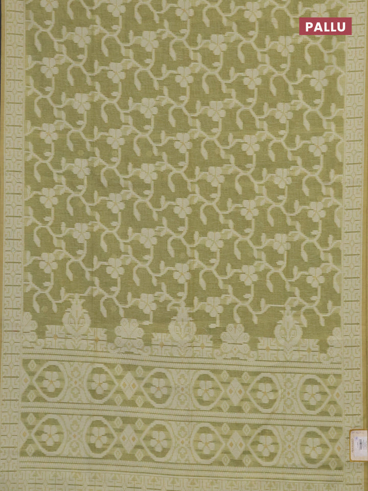Linen cotton saree pista green with allover jamdhani weaves