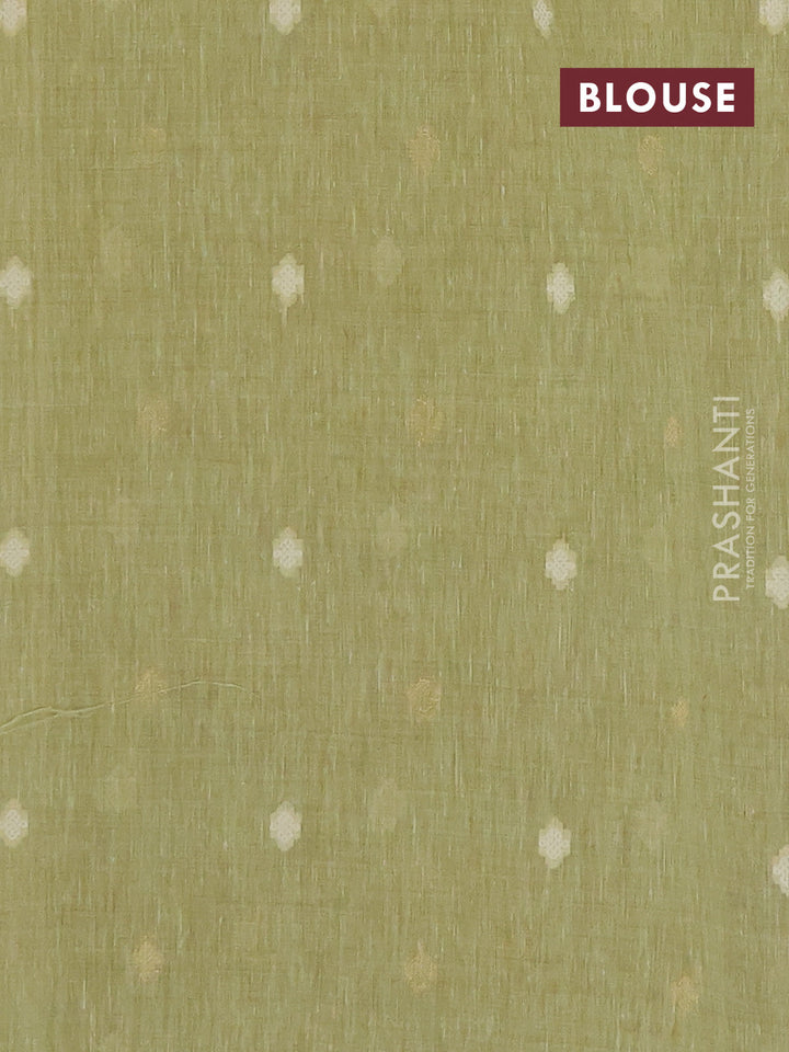 Linen cotton saree pista green with allover jamdhani weaves
