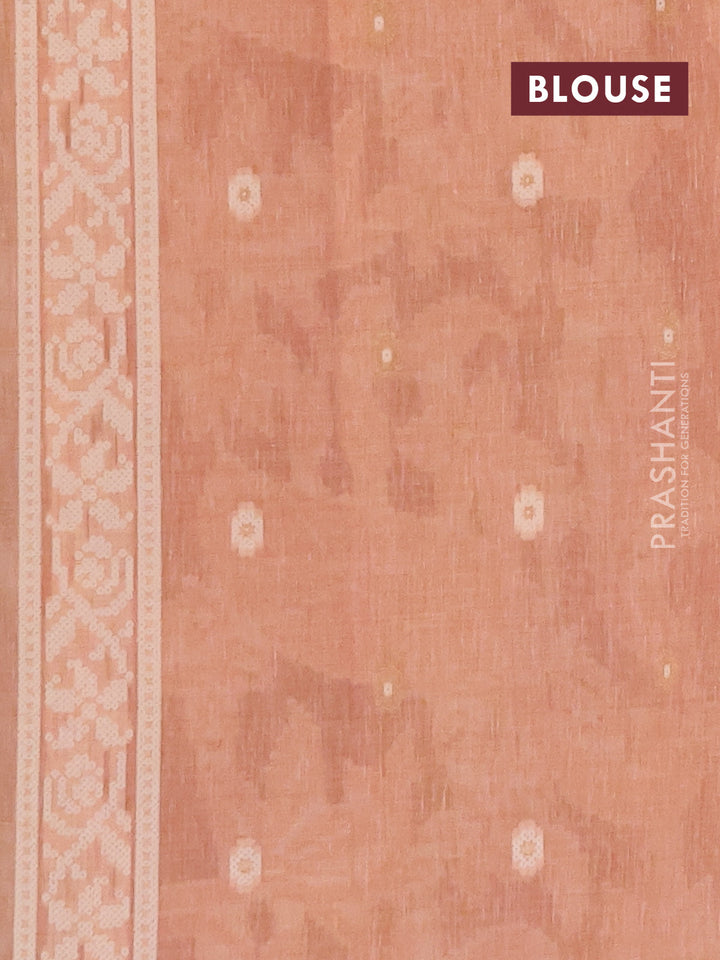 Linen cotton saree peach shade with allover jamdhani weaves