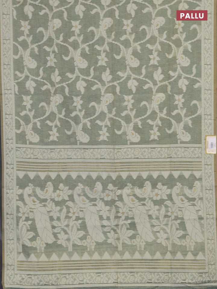 Linen cotton saree pastel green shade with allover jamdhani weaves