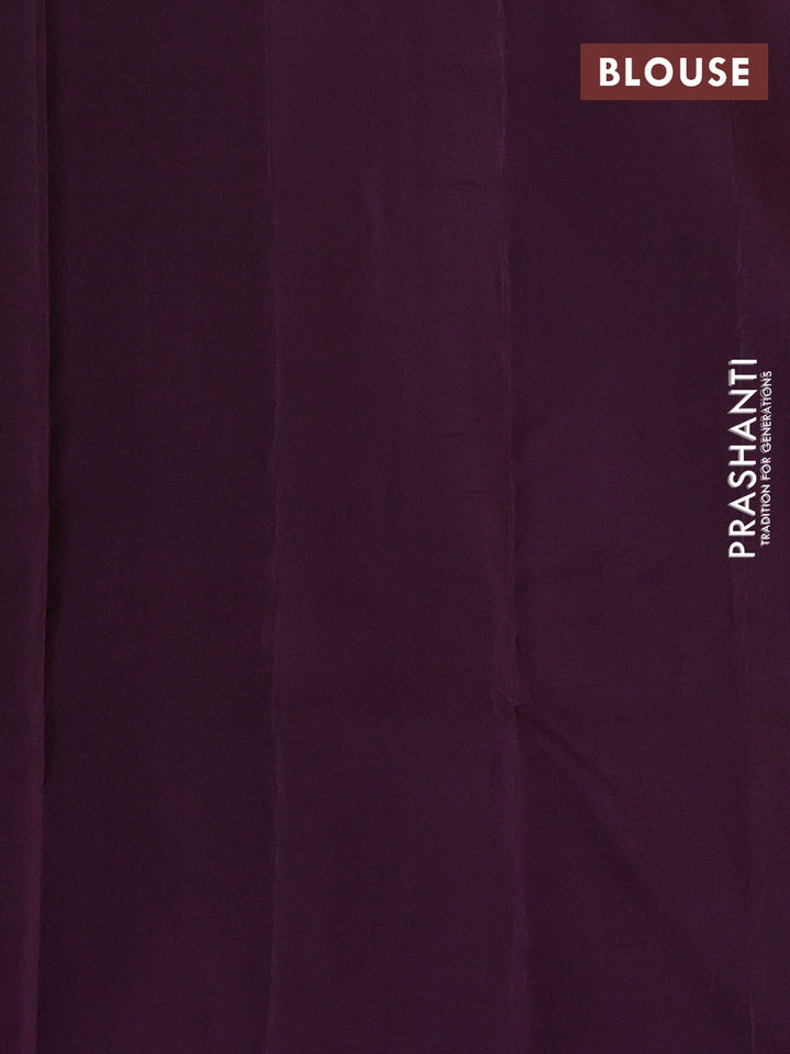 Pure kanchipuram silk saree green and purple with allover zari checked pattern and long zari woven butta border