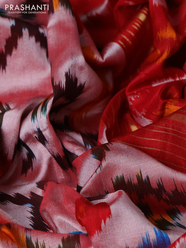 Pochampally silk saree dual shade of red shade and red with allover patola weaves and rettapet border