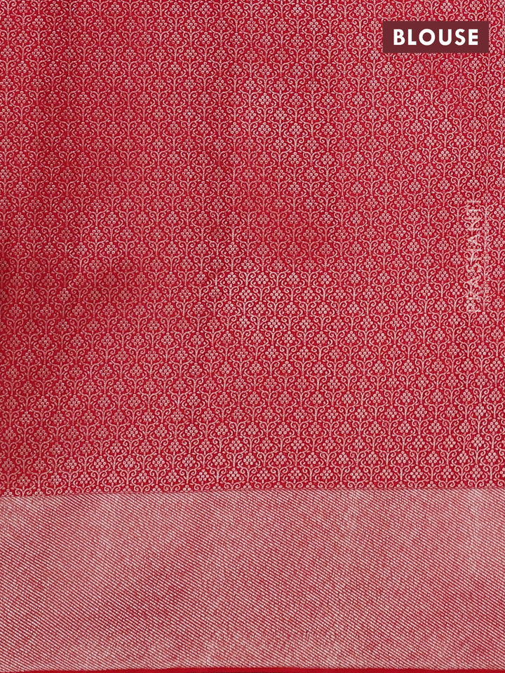 Pure kanchipuram silk saree red with allover silver & gold zari woven brocade weaves and zari woven border
