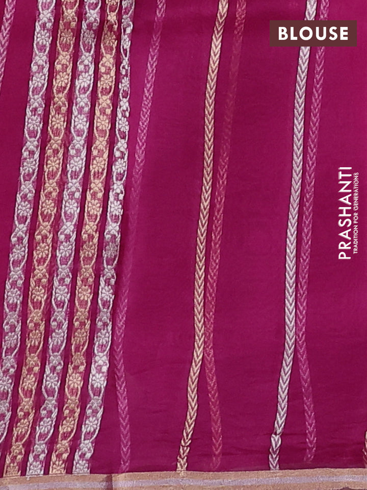 Banarasi organza silk saree pink with allover silver & gold zig zag zari weaves and zari woven border
