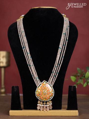 Jaipur multilayer beaded baby pink necklace with meenakari pendant and pearl hangings