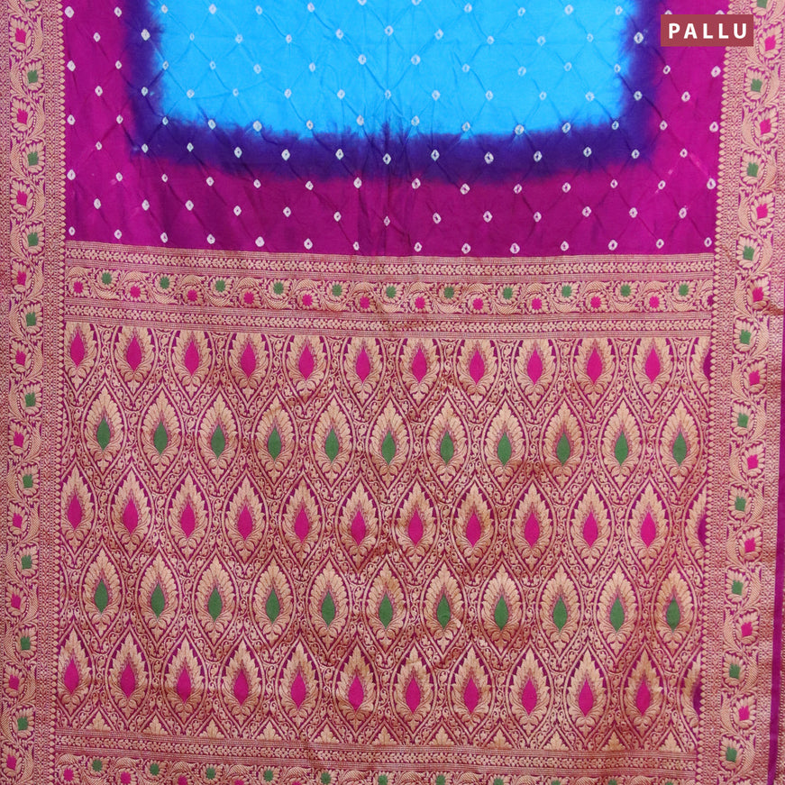 Bandhani saree light blue and purple with allover bandhani prints and banarasi style border